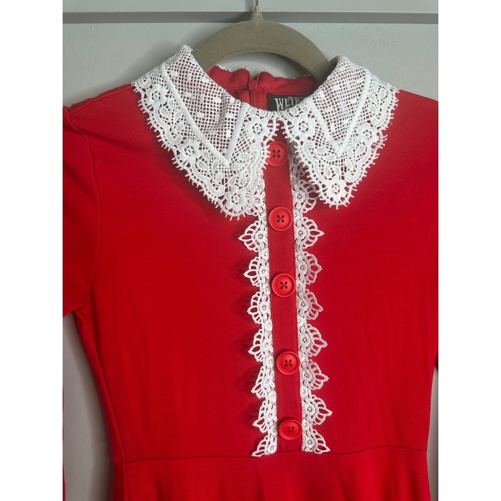 Killstar Red Lace Collar Long Sleeve Mini Dress Skeleton Tag XS - Picture 2 of 10